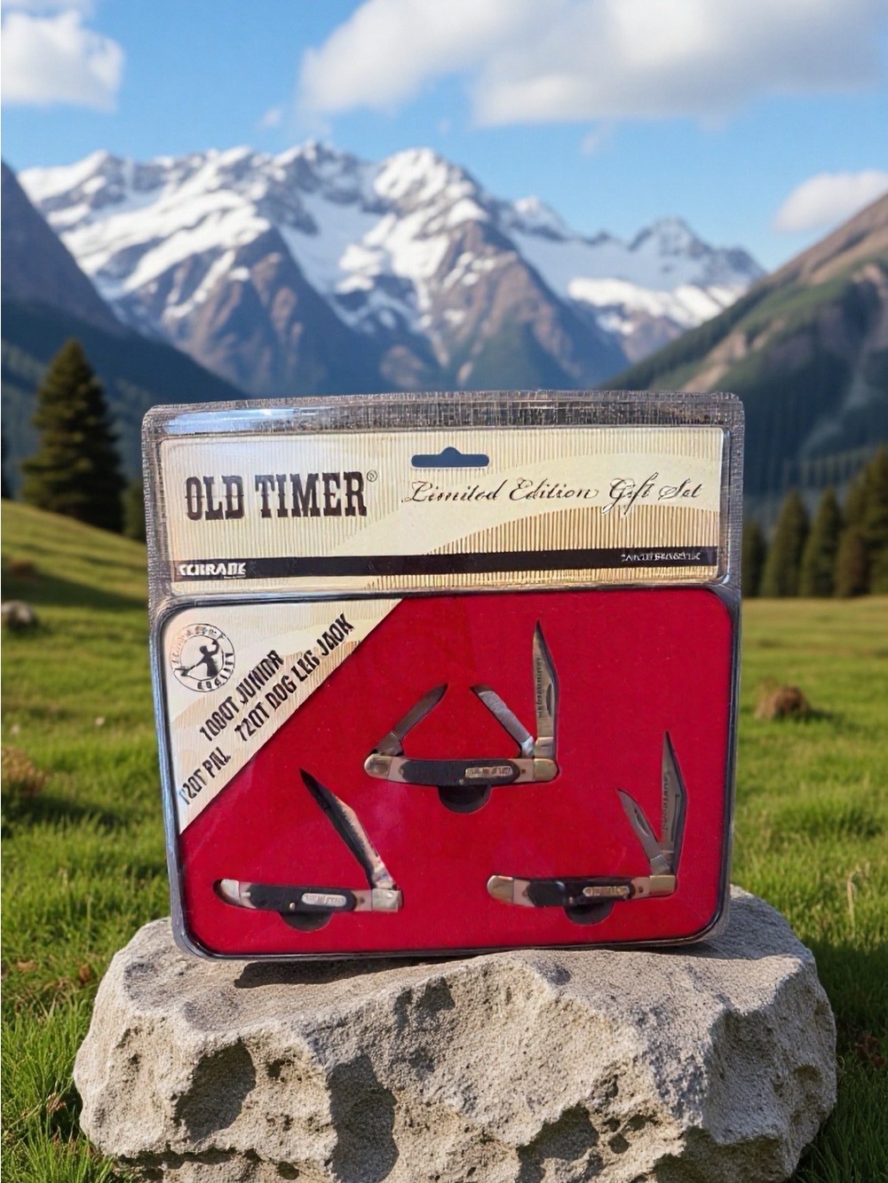 New Old Stock Schrade 120T PAL, 720T DOG LEG JACK & 1080T JUNIOR set. In Tin NIB